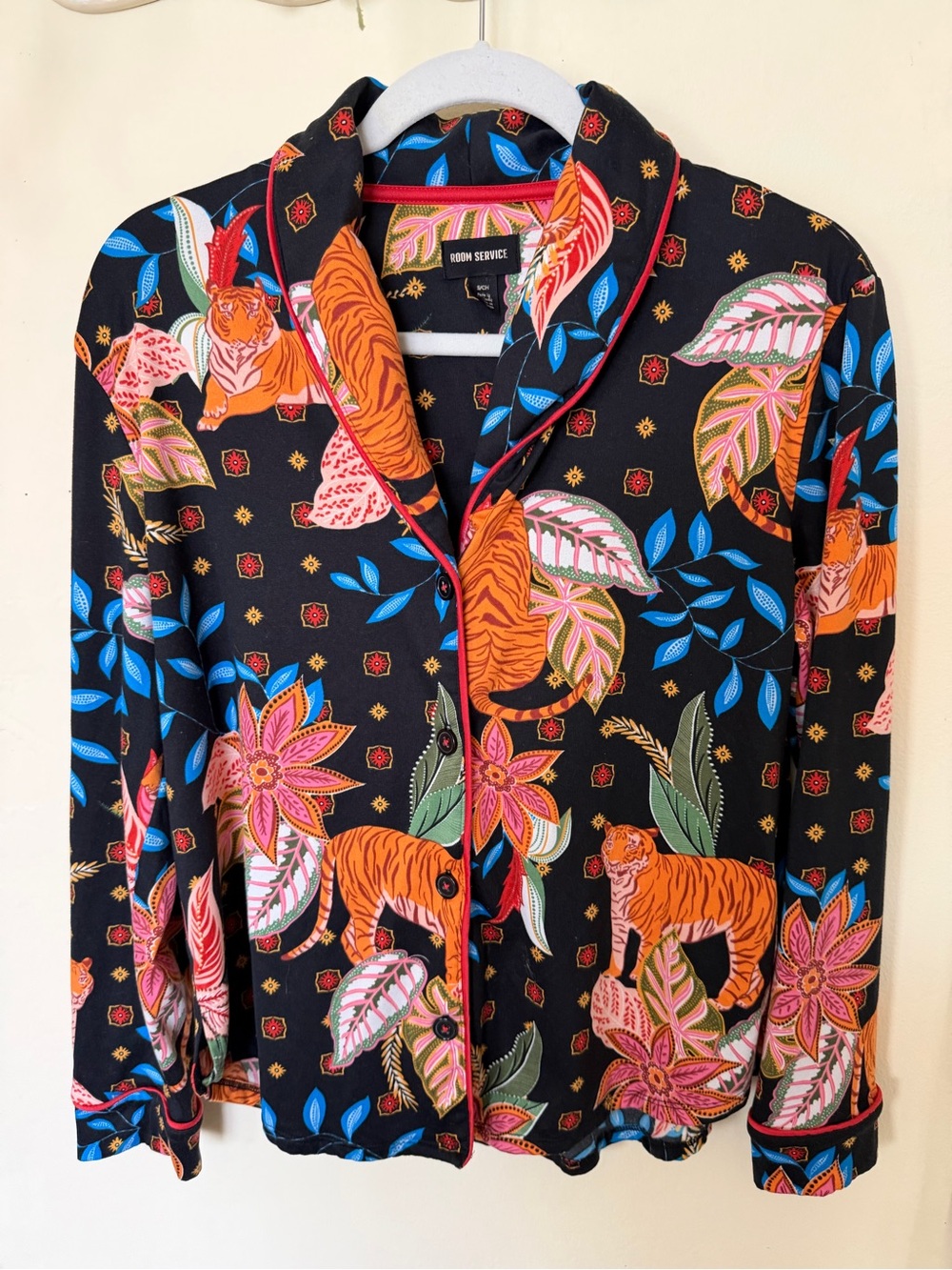 Room Service Black Floral & Tiger Print Pajama Set - Picture 2 of 9